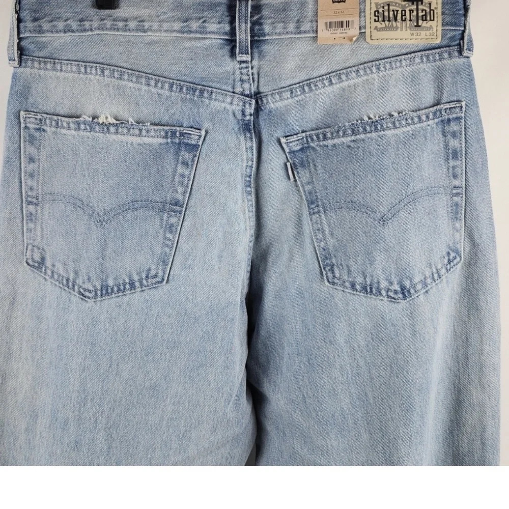 Levi's Silvertab Torn Distressed Mens Loose Fit 100% Cotton Light Blue Jeans Y2K - Picture 7 of 13